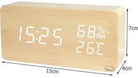 Zegar budzik elektroniczny led drewniany stojący - data termometr higrometr