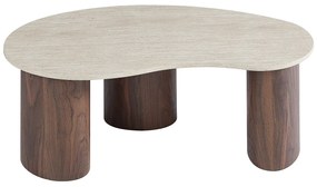 Stolik kawowy z MDF - Efekt beżowego trawertynu i naturalny ciemny - ALOZYA