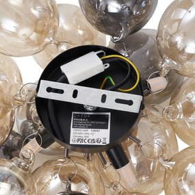Designerska lampa sufitowa czarna z bursztynowym i dymionym szkłem 4-punktowa - Uvas