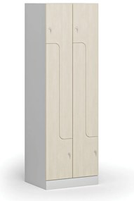 Metalowa szafka ubraniowa S1 Z, 4-drzwiowa, 1850 x 600 x 500 mm, zamek cylindryczny, drzwi laminowane, brzoza