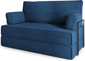 Masseno Sofa piankowa LADIA z funkcją spania, Kanapa z pianki do salonu, Bezmontażowa, Tkanina sztruksowa – Niebieski POSO 05