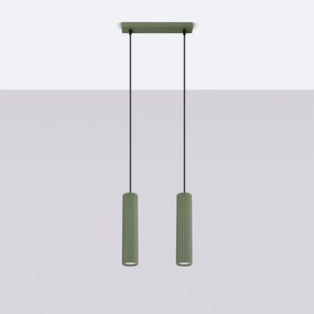 Lampa wisząca KARBON 2 zielona oliwka ryflowana SOLLUX  LIGHTING