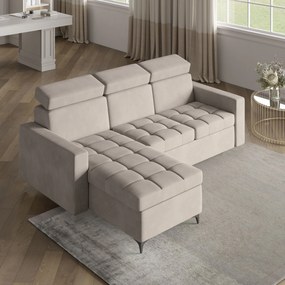 Masseno Narożnik KAME z funkcją spania i pojemnikiem na pościel Narozniki L, Rozkładana sofa - Beżowy, PAROS 02