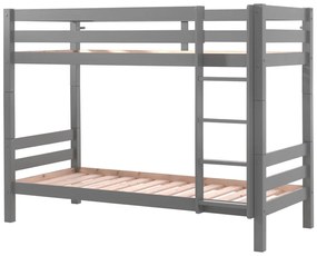 Szare piętrowe łóżko dziecięce z litego drewna sosnowego ze schowkiem 90x200 cm PINO – Vipack