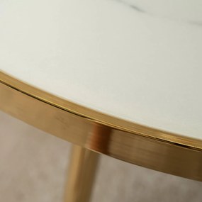 Stół Okrągły TINGA 100 cm Biały Marmur/Złoty Glamour