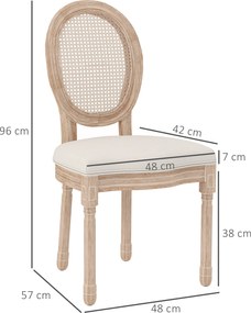 HOMCOM Krzesła jadalniane 2 sztuki tapicerowane kremowe z oparciem rattanowym i drewnianymi nogami | Aosom PL