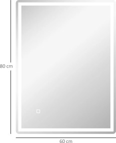 HOMCOM Oświetlenie Łazienkowe LED z Regulacją Jasności i Przełącznikiem Dotykowym 80x60cm Wodoodporne | Aosom PL