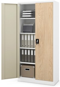 Biurowa szafa metalowa JAN, 900 x 1850 x 400 mm, Eco Design: biała/ dąb sonoma