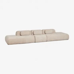 Sofa Modułowy 3-częściowy Z Podwójnym Szezlongiem Z Weluru Pakowany Próżniowo Merida Szenila Gruba Beż Tapioka - Sklum