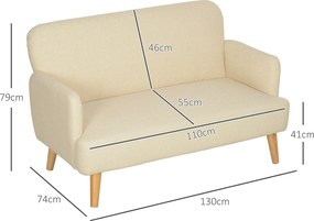 HOMCOM Dwumiejscowa Sofa, kompaktowa, przyjazna dla skóry, do 240 kg, 130x74x79 cm, Kremowa