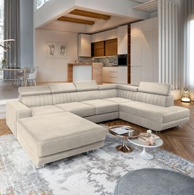 Masseno Narożnik SIENA z funkcją spania i pojemnikiem na pościel Narozniki U, Rozkładana sofa - Kremowy, MONOLITH 04