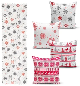 Zestaw 4 świątecznych poszewek na poduszki i bieżnika Minimalist Cushion Covers Red Christmas