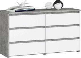 Komoda AKORD CL100 Szary Beton 100 cm 6 szuflad kolor Biały mat 100x35x57 cm