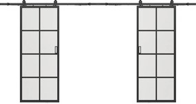 Drzwi przesuwne naścienne podwójne - aluminium i matowe szkło hartowane - 2 x wys. 205 x szer. 63 cm - WILDEN II