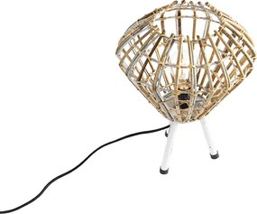 Rustykalna lampa stołowa trójnóg bambusowa z białym - Canna Diamond