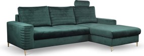 Masseno Narożnik GRIFO z funkcją spania i pojemnikiem na pościel, Rozkładana sofa - Zielony, VELLUTO JUNGLE GREEN 27
