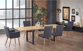 Stół rozkładany Peri 160-250x90 cm z naturalnej okleiny w odcieniu drewna na czarnych metalowych nogach