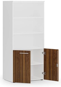 Szafa biurowa z drzwiami niskimi PRIMO WHITE, 800 x 500 x 1781 mm, biały/orzech