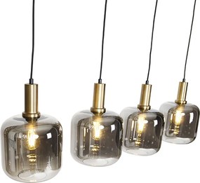 Designerska lampa wisząca czarna ze złotem i dymionym szkłem 4-światła - Zuzanna