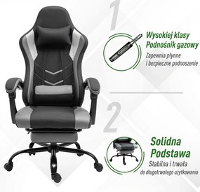 Vinsetto Ergonomiczne krzesło gamingowe z podnóżkiem krzesło biurowe do biurka czarne | Aosom PL