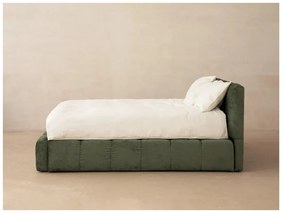 Zielone tapicerowane łóżko dwuosobowe ze schowkiem i stelażem 180x200 cm Lupine – Micadoni Home