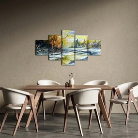 Obraz zimowej rzeki, obraz olejny (125x70 cm)