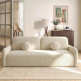 Sofa DUO Rozkładana Dwuosobowa Beżowa Boucle Japandi