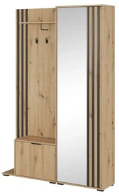 Garderoba z lustrem NESS | dąb artisan | czarne lamele