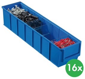 Plastikowy pojemnik do regału ShelfBox typ B - 91 x 400 x 81 mm, 16 szt., niebieski