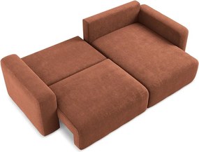 Rozkładany/ze schowkiem narożnik z tkaniny szenilowej (prawostronny/z szezlongiem) w kolorze terakoty Kona – Makamii