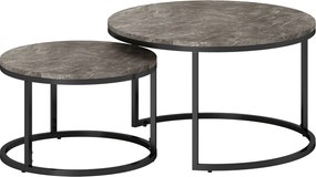 HOMCOM Zestaw 2 okrągłych stolików kawowych, wsuwane stoliki z ramą metalową, stolik salonowy z blatem imitującym marmur, stolik kawowy, Szary