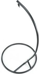 Czarny wiszący fotel KOKON ze stojakiem, beżowa poduszka