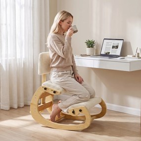 HOMCOM Ergonomiczny stołek kolanowy, stołek kolanowy z oparciem, wygląd sztruksu, fotel biurowy do domu, biura, medytacji, kremowo-biały | Aosom PL