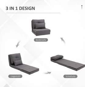 HOMCOM Materac składany 2 w 1 z poduszką wielofunkcyjny do spania ciemnoszary 60x80x56 cm | Aosom PL