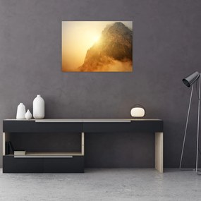 Obraz na szkle - góry we mgle (70x50 cm)