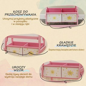 AIYAPLAY Sztaluga 3 w 1 dla dzieci z tablicą kredową, białą tablicą, rolką papieru i 2 koszami, różowa, dla dzieci w wieku 3-8 lat | Aosom PL