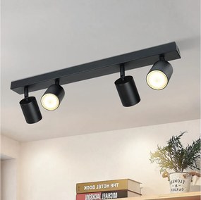 NETTLIFE lampa sufitowa LED 4 czarne GU10 punkty regulowane 350°, nowoczesna lampa do przedpokoju salon sypialnia kuchnia, styl industrialny, bez żarówki