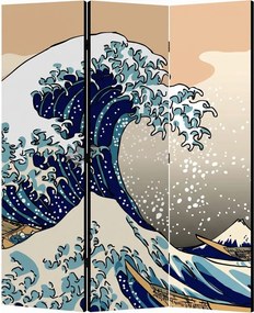 Parawan pokojowy 3-częściowy 135x172 Jednostronny dekoracyjny japandi pop-art Niebieski Wielka Fala Pop