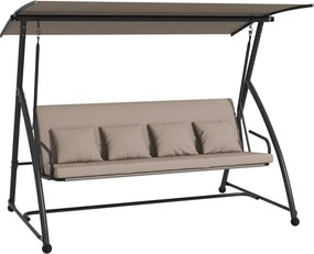 Outsunny 2 w 1 Huśtawka ogrodowa z funkcją leżanki, 3-osobowa huśtawka z stali 170x110x153cm, Jasnobrązowa