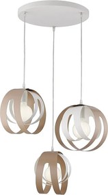 Lampa wisząca Tobias z okrągłą rozetą, laserowo cięte dyfuzory, żelazo lakierowane na biało i szaro, regulowany kabel, nowoczesny design, 3 światła