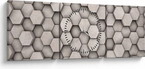 Obraz - Sześciokąty w betonie (z zegarem) (90x30 cm)