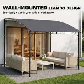 Outsunny Pergola przylegająca z metalową ramą i wodoodpornym dachem, montowana na ścianie, odporna na warunki pogodowe, 2,86 x 3,84 x 2,52 m, szara | Aosom PL