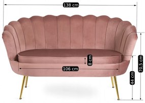Sofa ZENDAYA Dwuosobowa Różowa Muszelka Glamour do Salonu