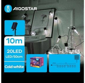 Aigostar - LED 20xLED 11,5m IP65 8 funkcí zimna biała solarny łańcuch