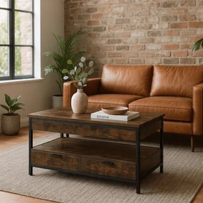 Ławostół Rozkładany LUCA 100 cm Dąb Rustykalny/Czarny Loft - Stół i Ława do Salonu