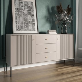 Komoda do Salonu Sypialni SOFT 154 cm Kaszmir Ryflowana Dwudrzwiowa z Szufladami Nowoczesna