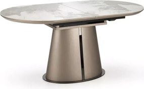 Owalny stół Rogins 160-200x90 cm – rozkładany z blatem z ceramiki beżowy marmur / cappuccino / czarny