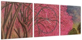 Obraz kwitnących drzew (z zegarem) (90x30 cm)