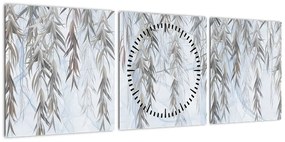 Obraz - Gałązki wierzby na niebieskim tle (z zegarem) (90x30 cm)