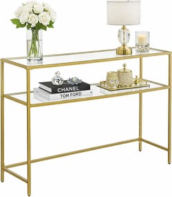 Złota konsola salonowa szklana z półką P1-T88